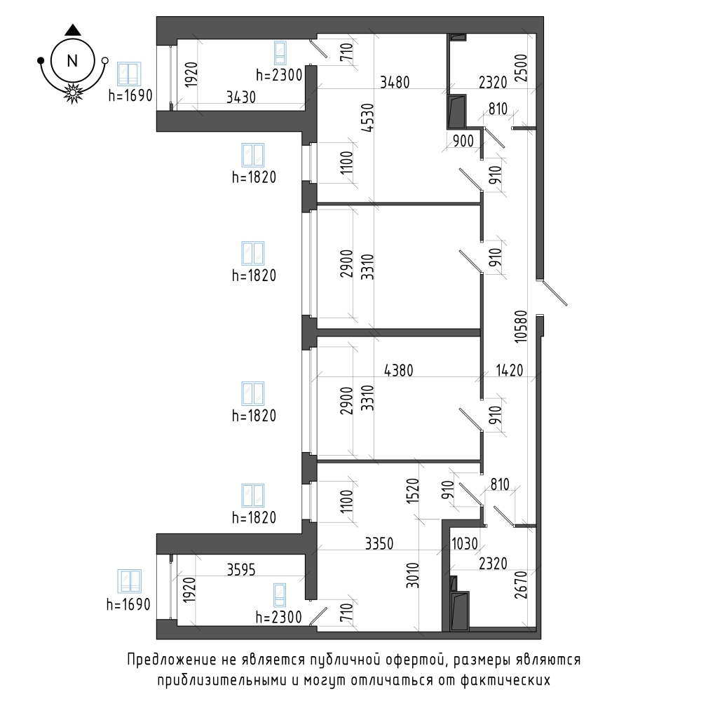 планировка трехкомнатной квартиры в ЖК Галактика Pro №142