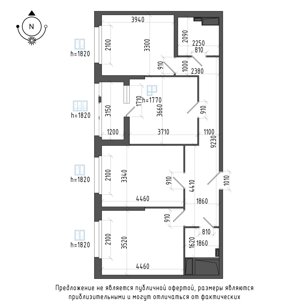 планировка трехкомнатной квартиры в ЖК Галактика Pro №84