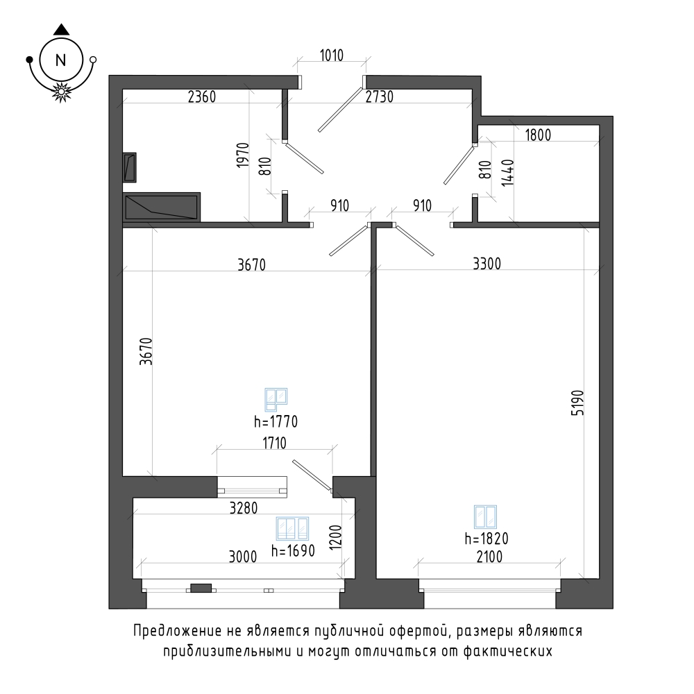 планировка однокомнатной квартиры в ЖК Галактика Pro №149