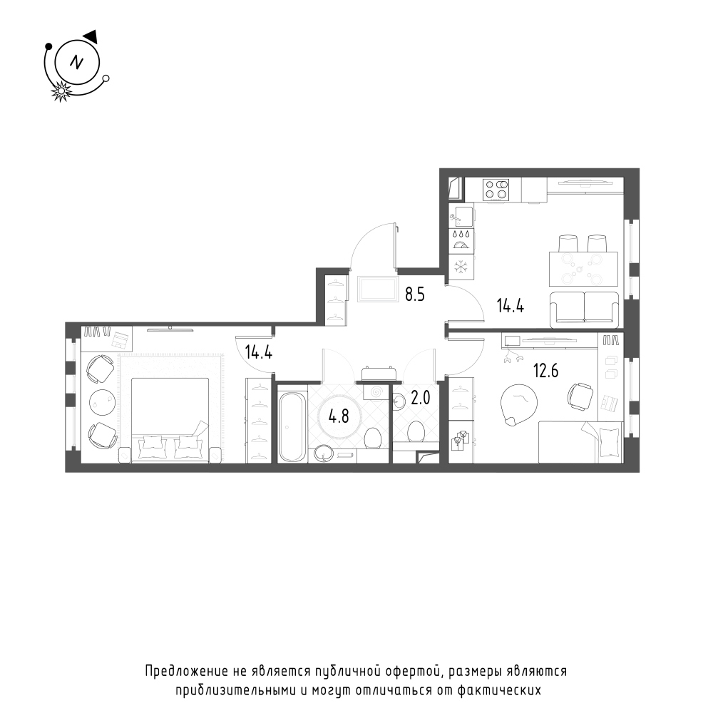 планировка двухкомнатной квартиры в ЖК «Монография» №363