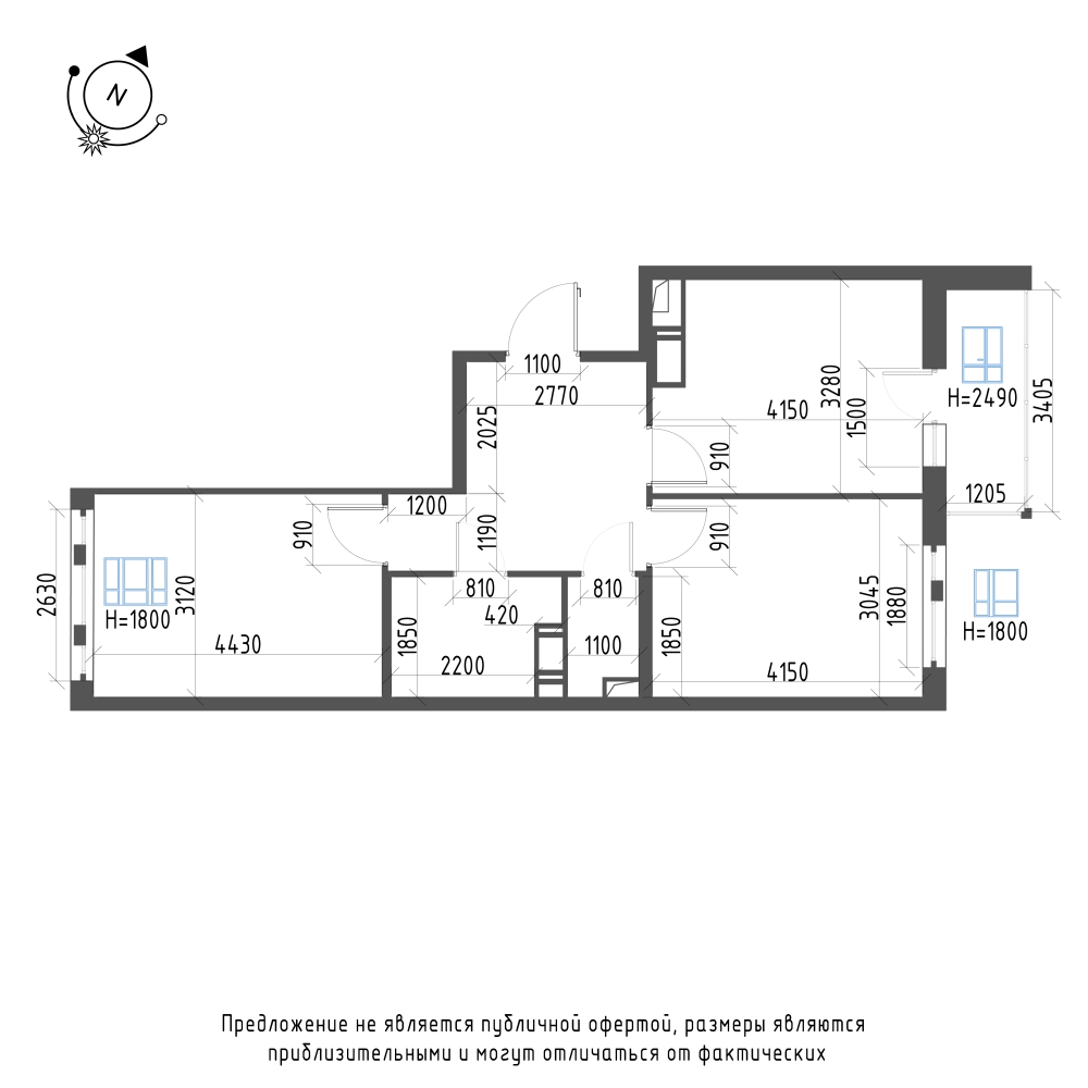 планировка двухкомнатной квартиры в ЖК «Монография» №423