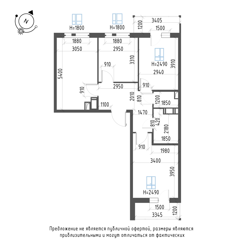 планировка трехкомнатной квартиры в ЖК «Монография» №273