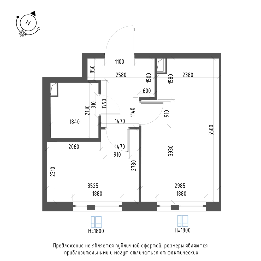 планировка однокомнатной квартиры в ЖК «Монография» №705
