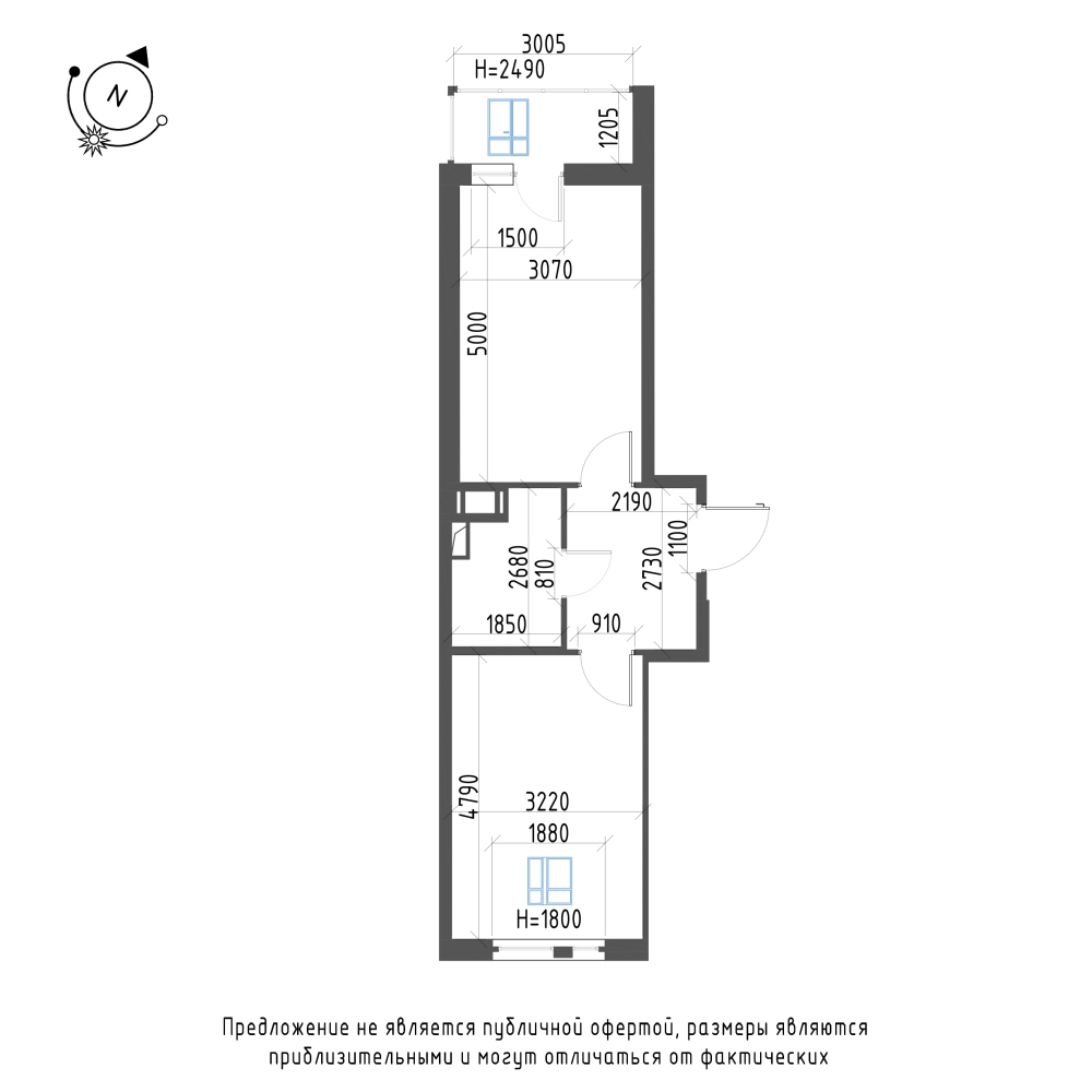 планировка однокомнатной квартиры в ЖК «Монография» №711