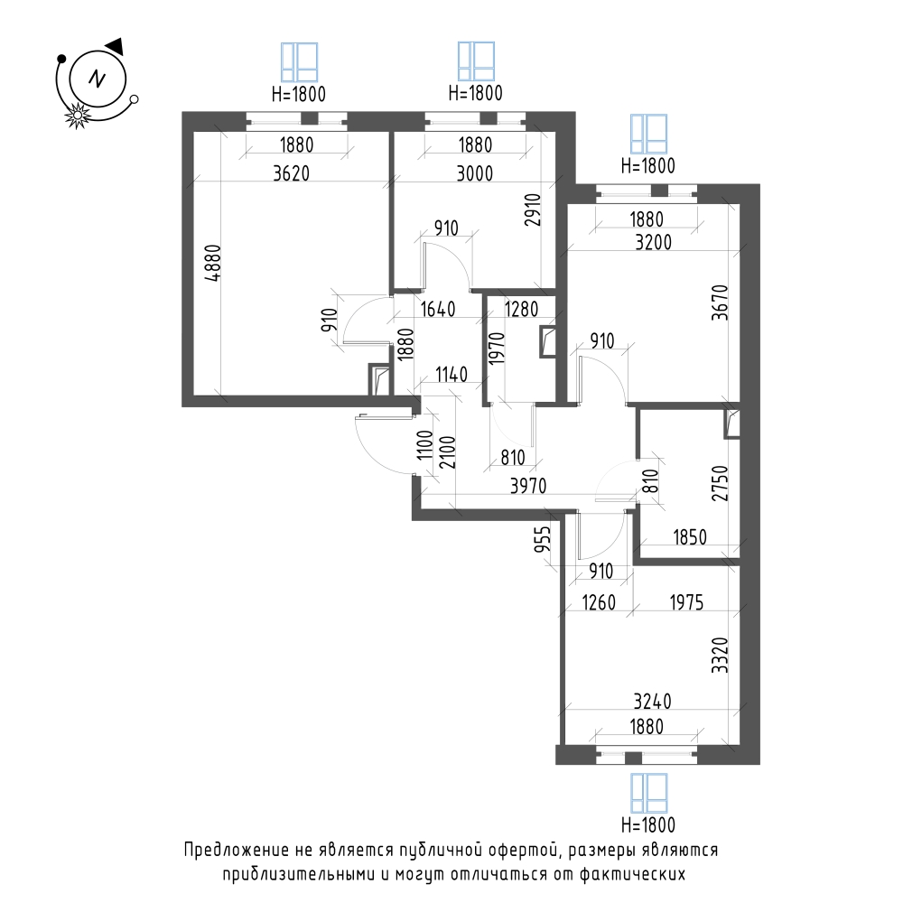 планировка трехкомнатной квартиры в ЖК «Монография» №704
