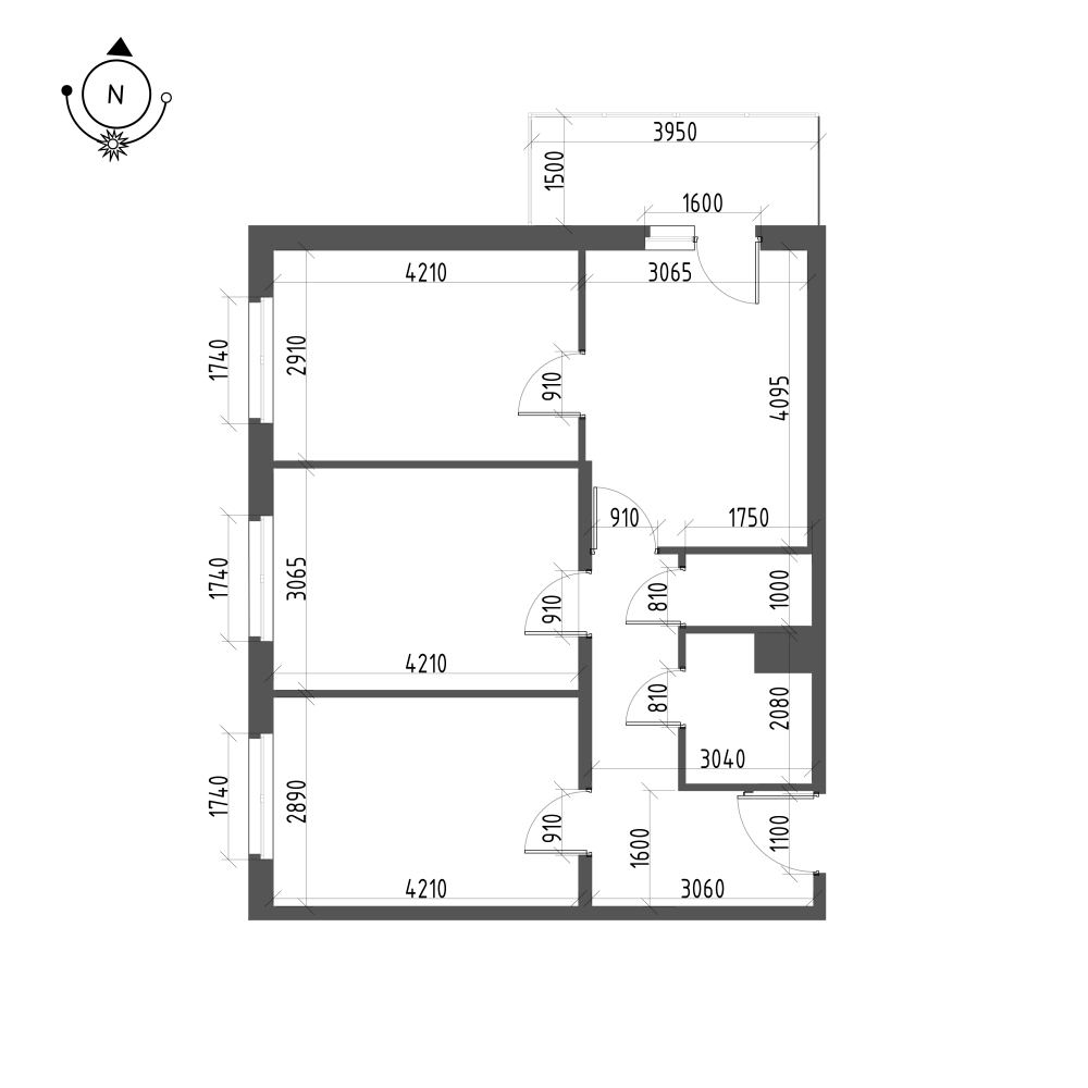 планировка трехкомнатной квартиры в ЖК «Новоорловский» №118