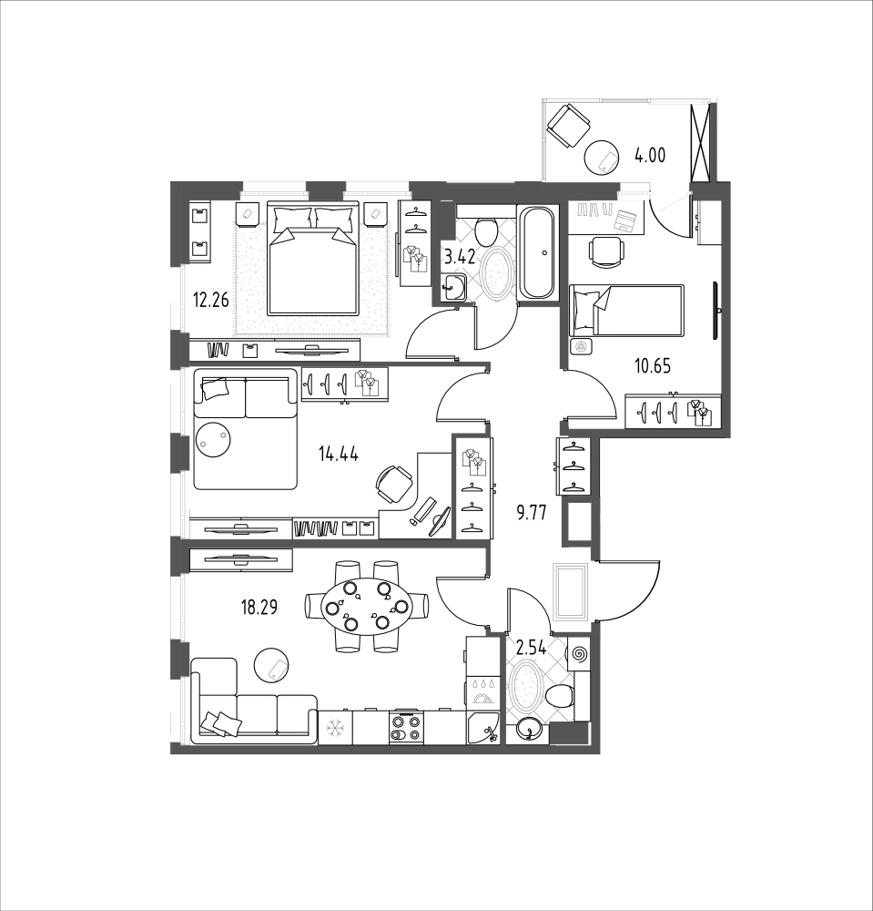 планировка трехкомнатной квартиры в ЖК iLona №11