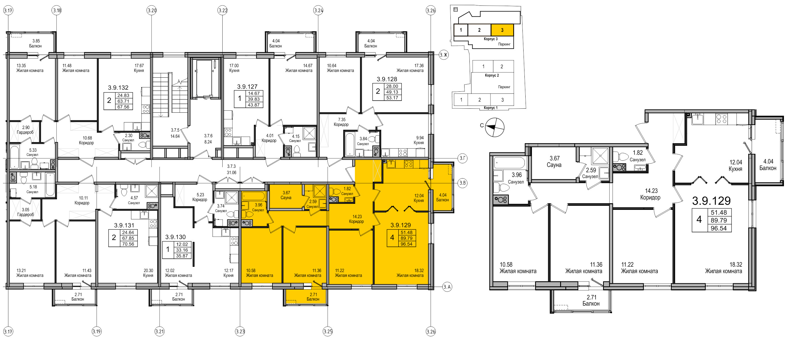 планировка четырехкомнатной квартиры в ЖК iLona №129