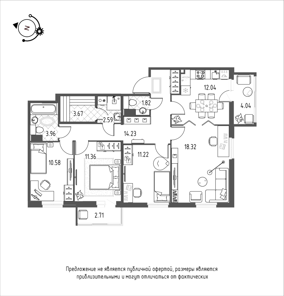 планировка четырехкомнатной квартиры в ЖК iLona №129