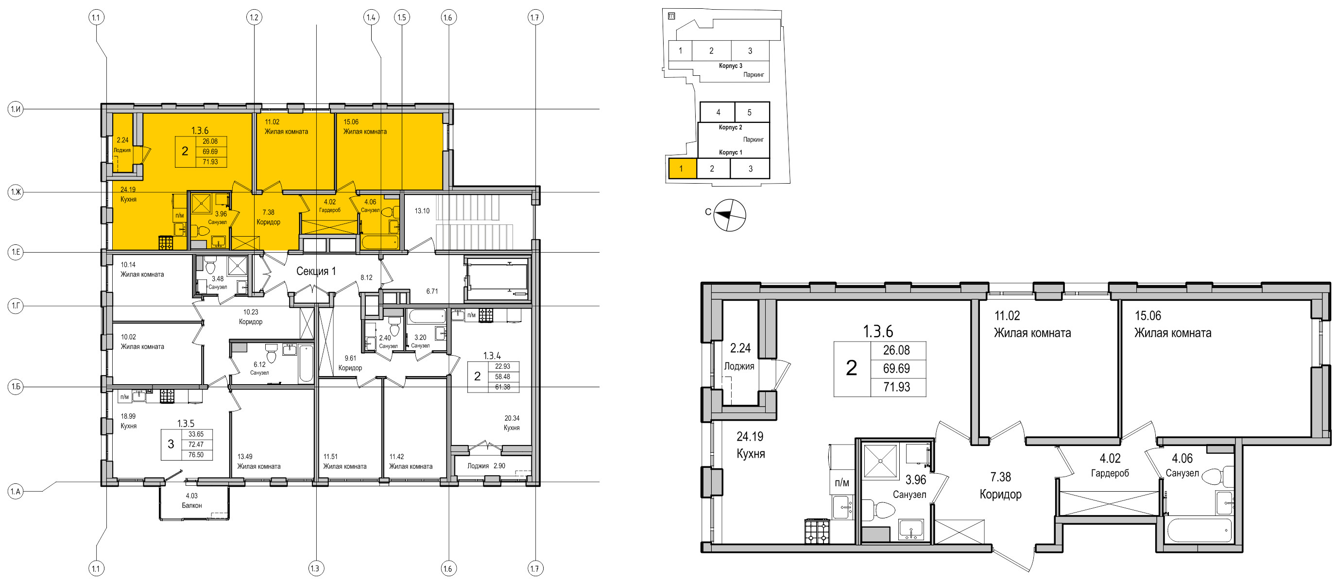 планировка двухкомнатной квартиры в ЖК iLona №6