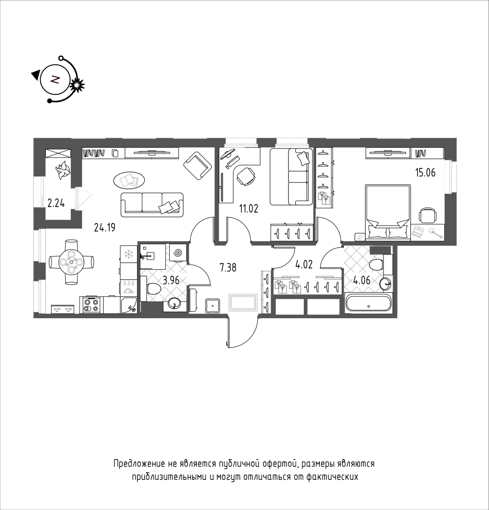 планировка двухкомнатной квартиры в ЖК iLona №6