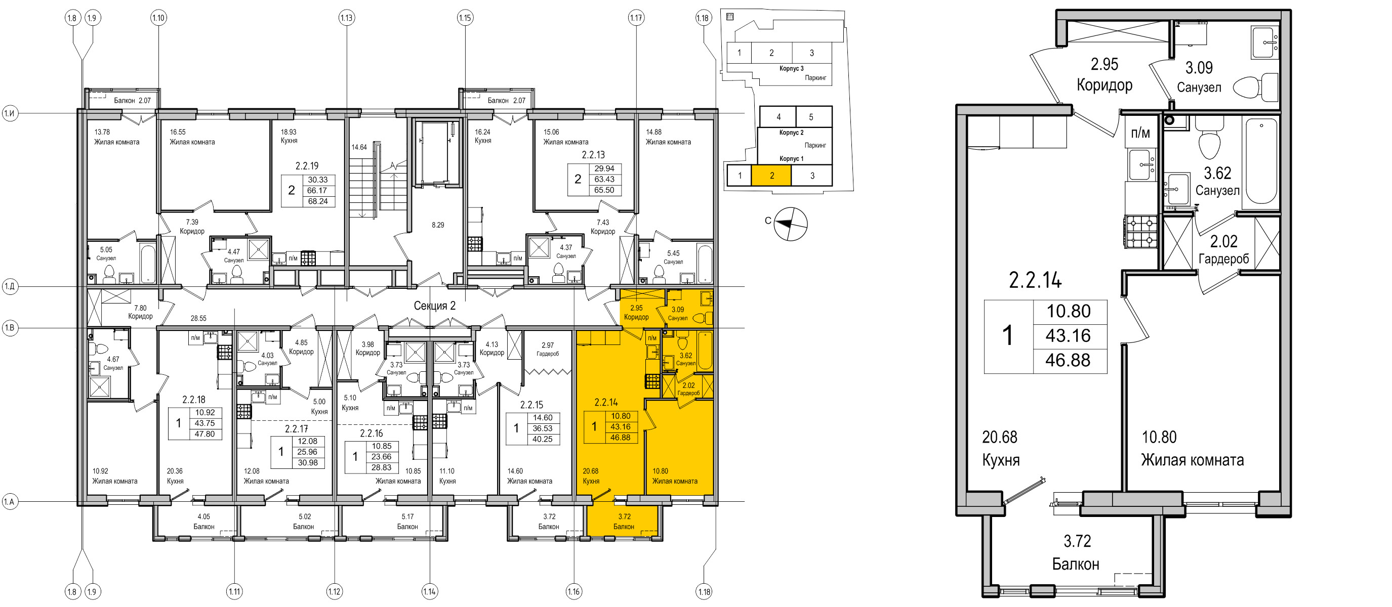 планировка однокомнатной квартиры в ЖК iLona №14