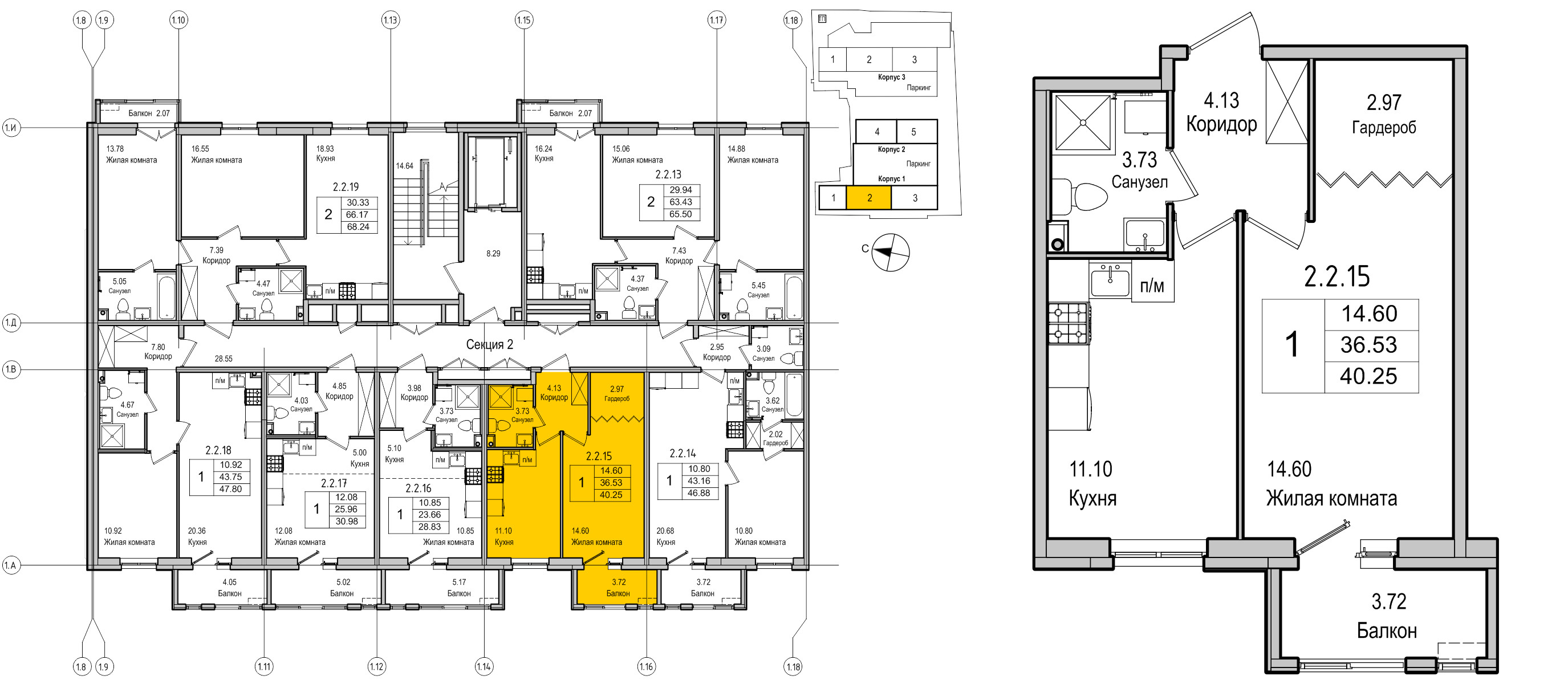 планировка однокомнатной квартиры в ЖК iLona №15