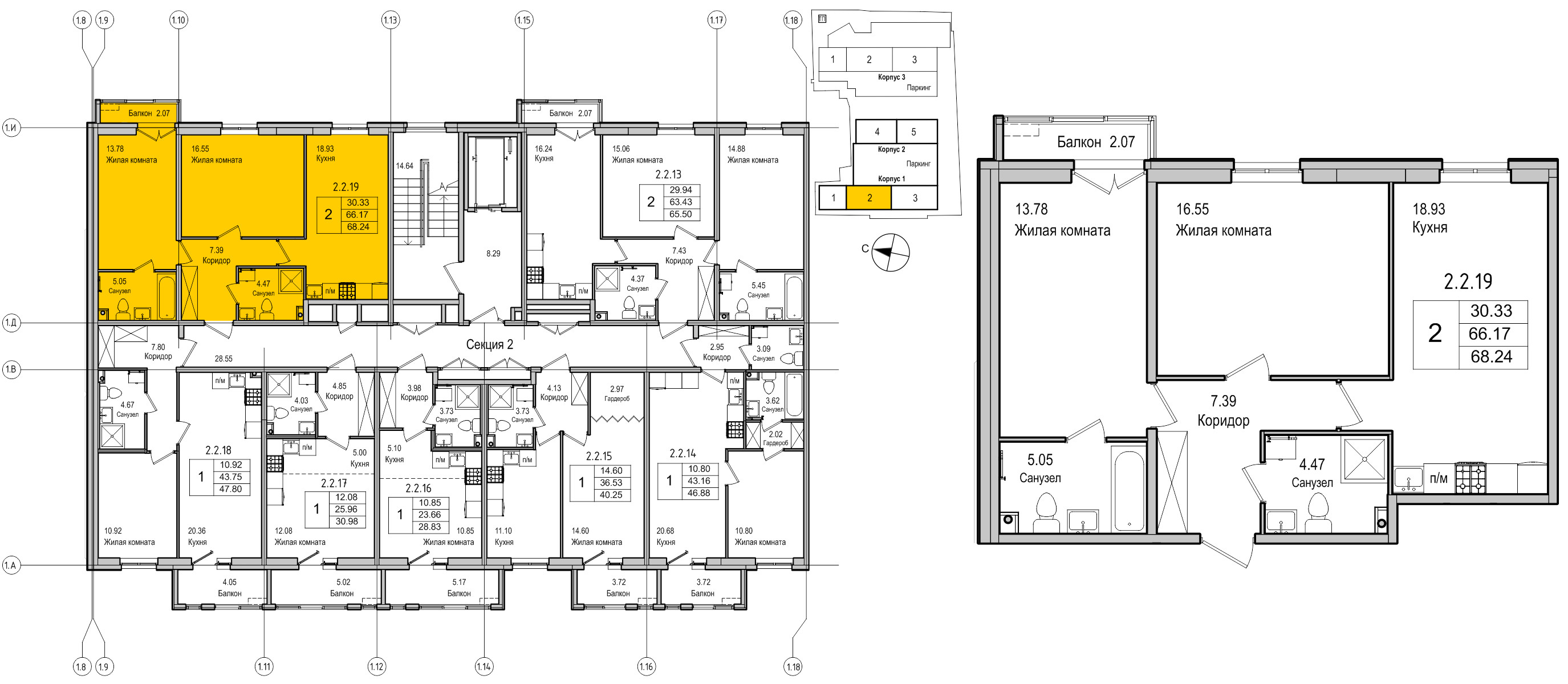 планировка двухкомнатной квартиры в ЖК iLona №19