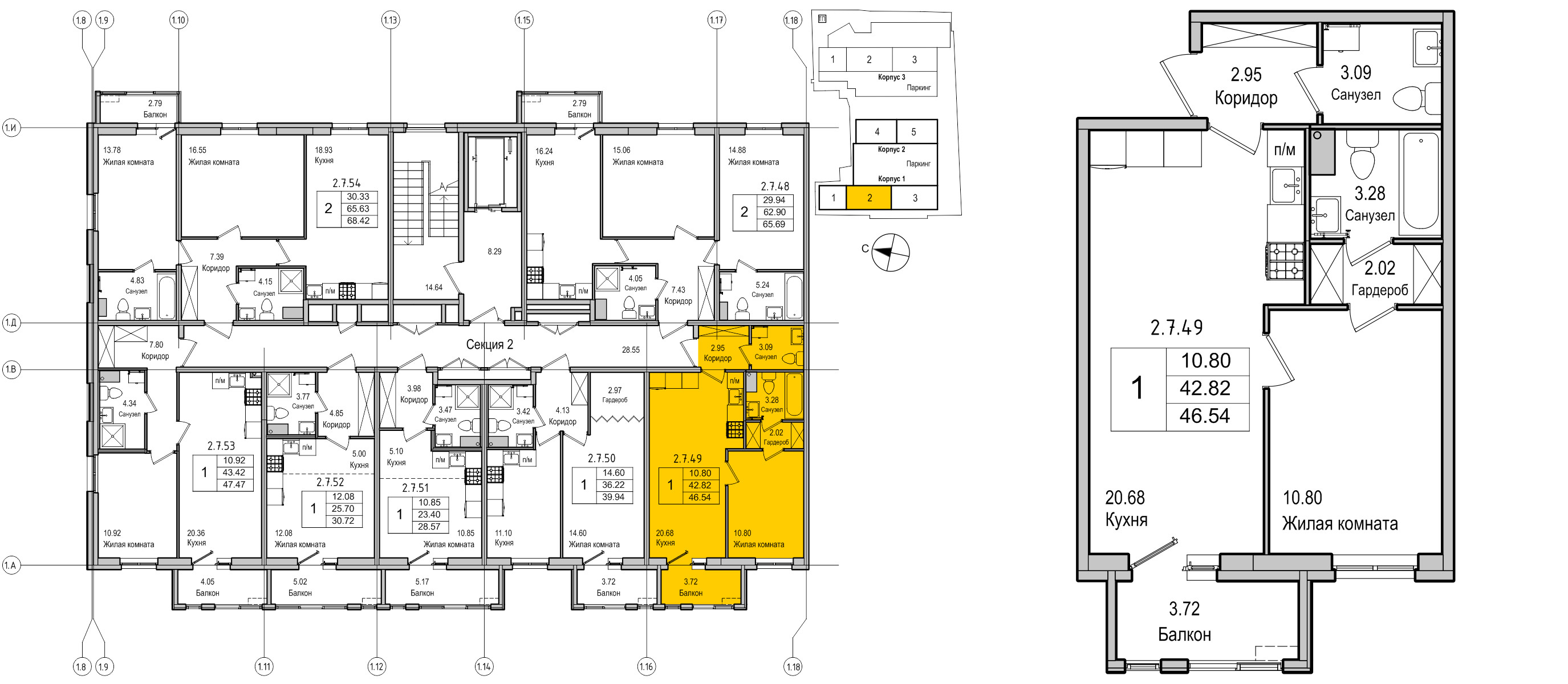 планировка однокомнатной квартиры в ЖК iLona №49