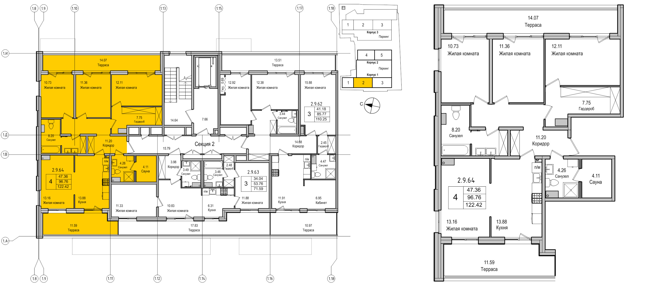 планировка четырехкомнатной квартиры в ЖК iLona №64