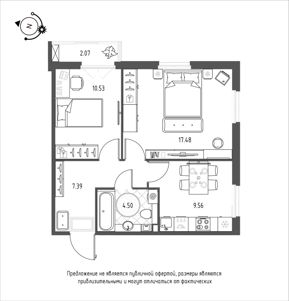 планировка двухкомнатной квартиры в ЖК iLona №66