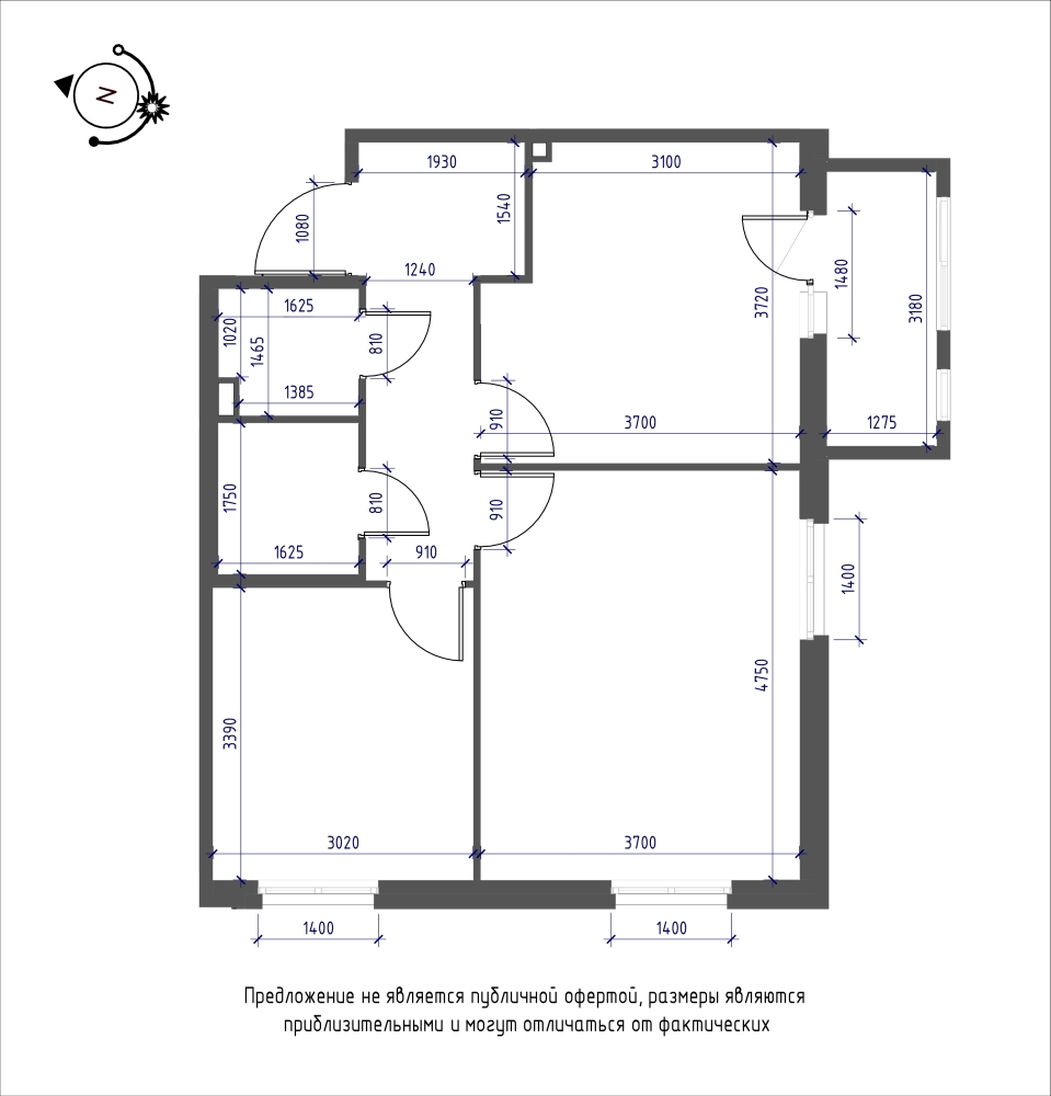 планировка двухкомнатной квартиры в ЖК iLona №67