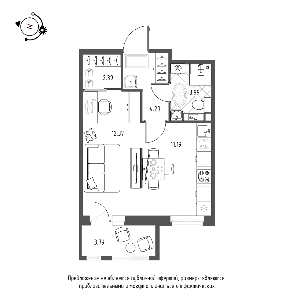 планировка однокомнатной квартиры в ЖК iLona №69