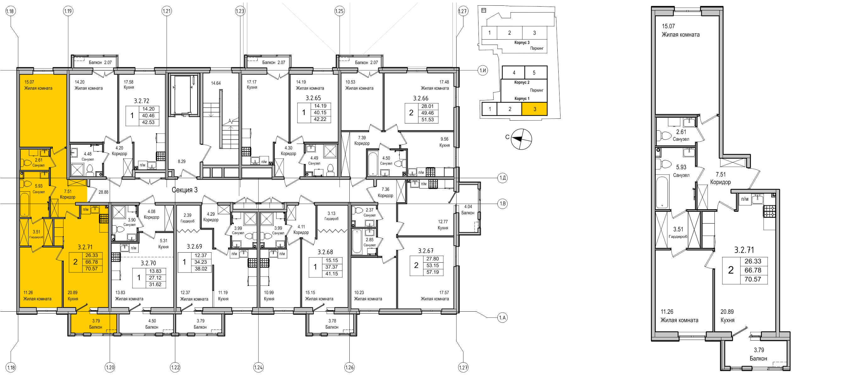 планировка двухкомнатной квартиры в ЖК iLona №71