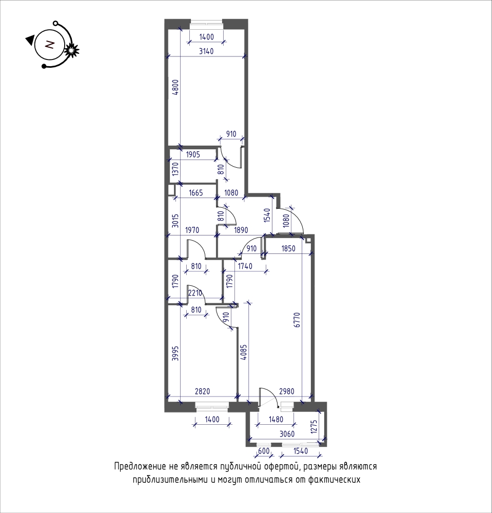 планировка двухкомнатной квартиры в ЖК iLona №71