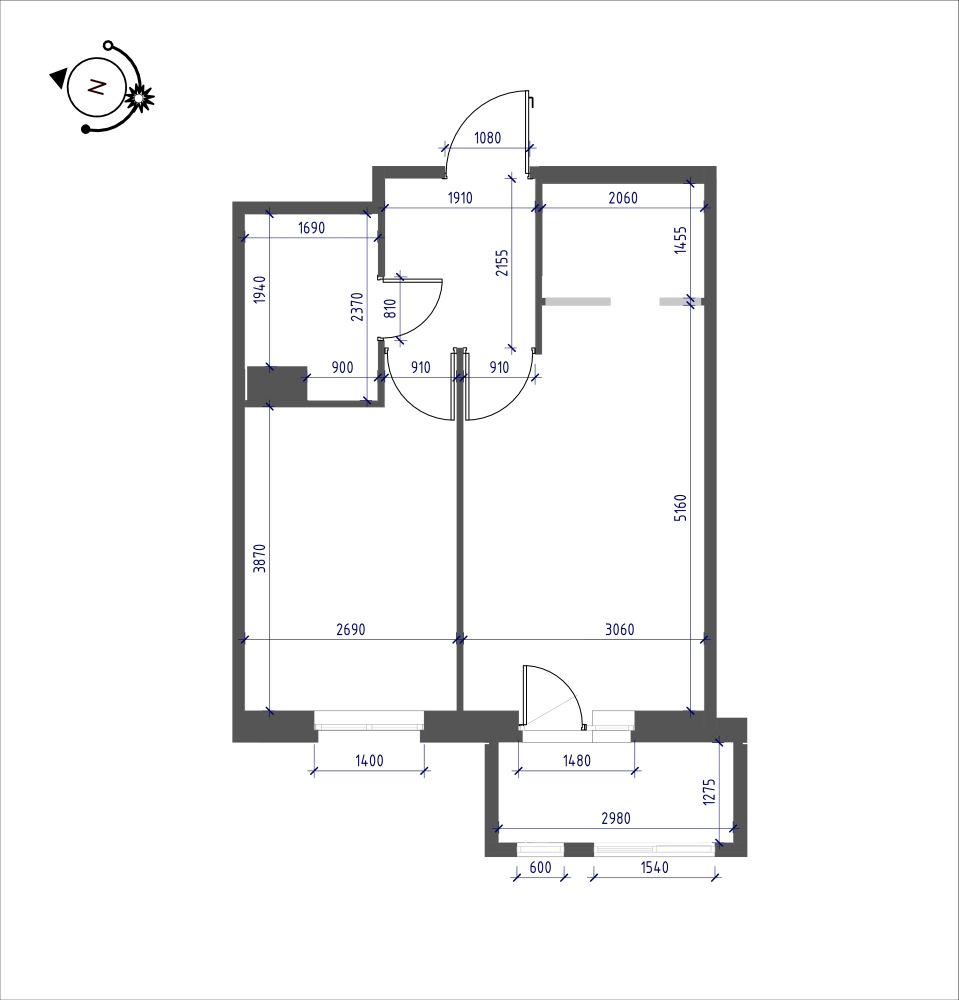 планировка однокомнатной квартиры в ЖК iLona №76