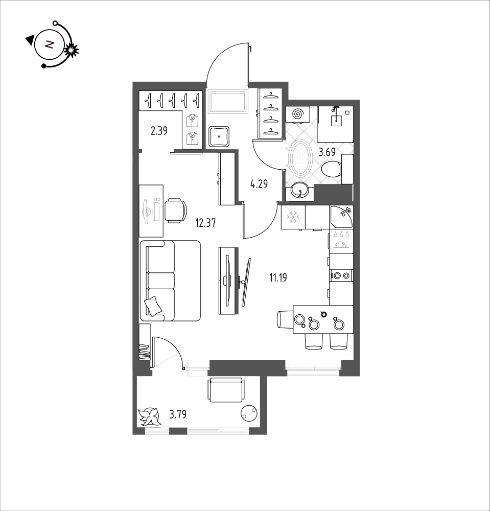 планировка однокомнатной квартиры в ЖК iLona №85