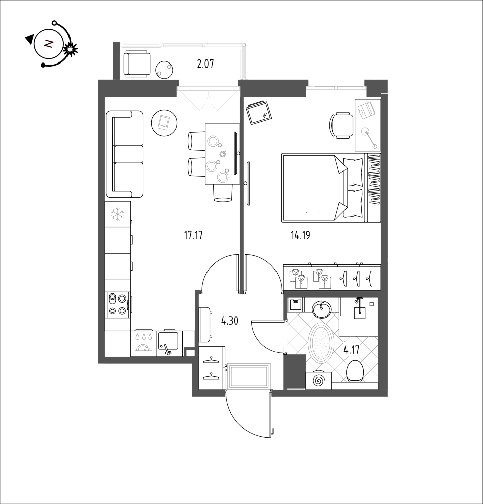 планировка однокомнатной квартиры в ЖК iLona №89