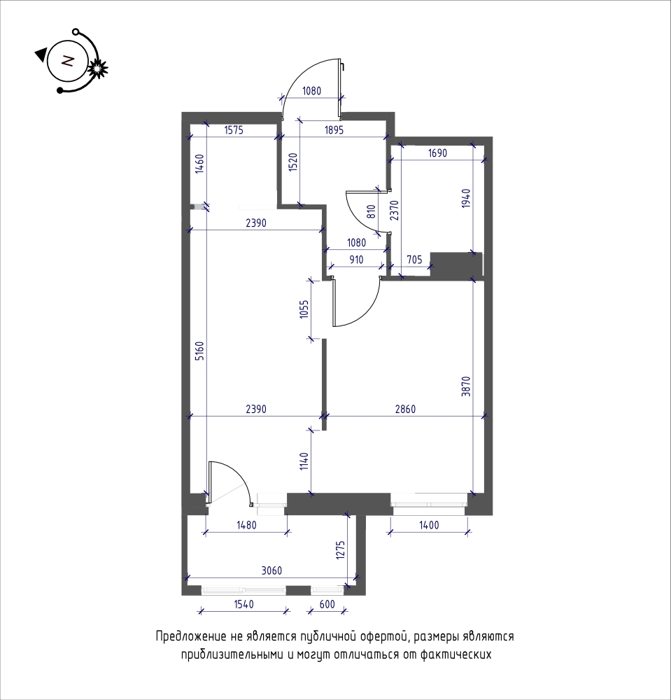 планировка однокомнатной квартиры в ЖК iLona №93