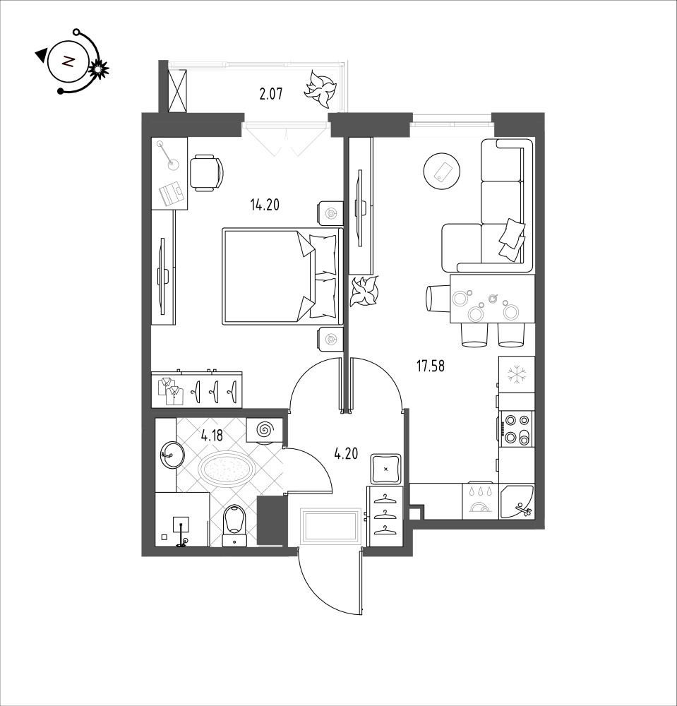 планировка однокомнатной квартиры в ЖК iLona №96