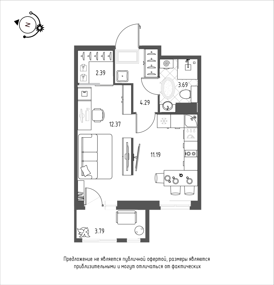 планировка однокомнатной квартиры в ЖК iLona №101