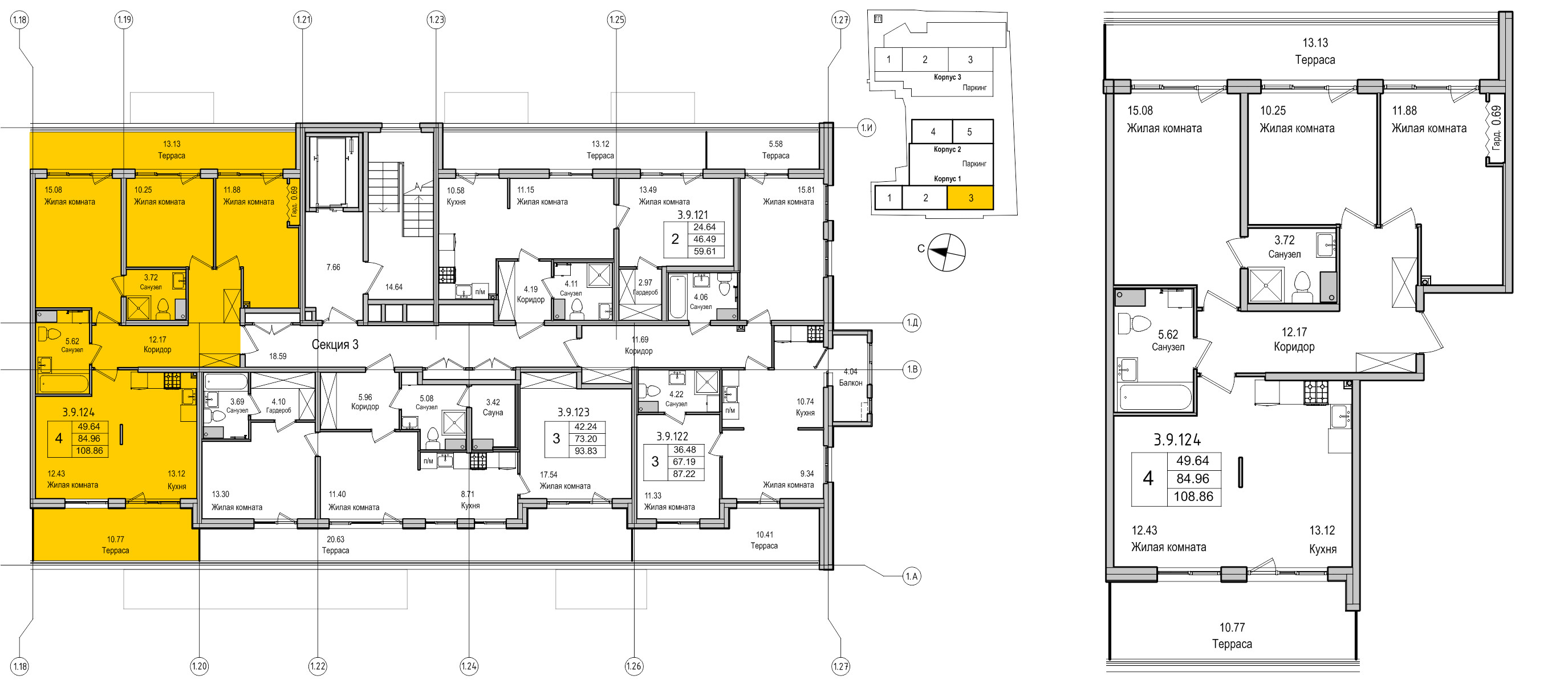 планировка четырехкомнатной квартиры в ЖК iLona №124