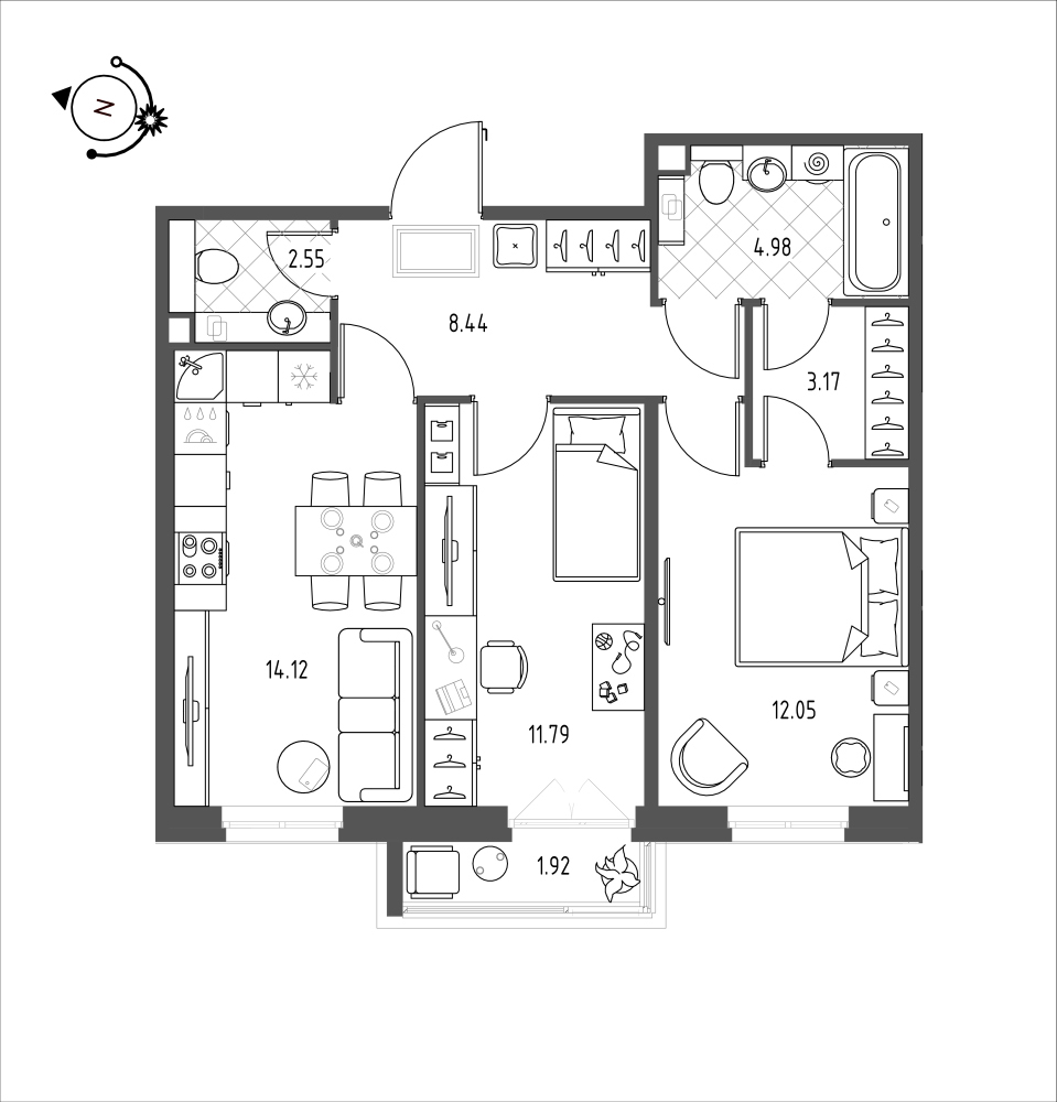 планировка двухкомнатной квартиры в ЖК iLona №125