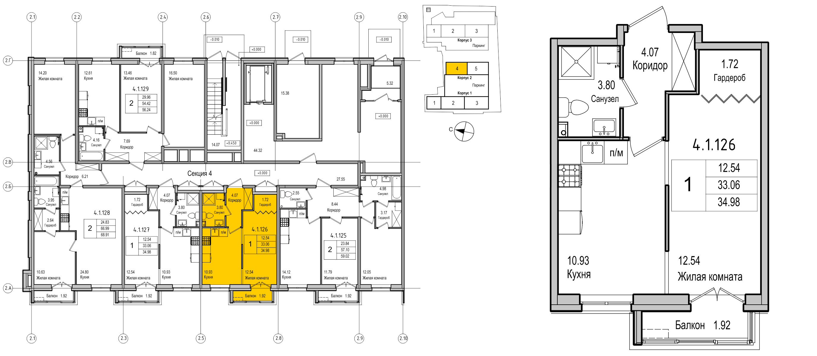 планировка однокомнатной квартиры в ЖК iLona №126