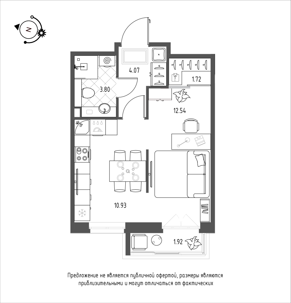 планировка однокомнатной квартиры в ЖК iLona №126