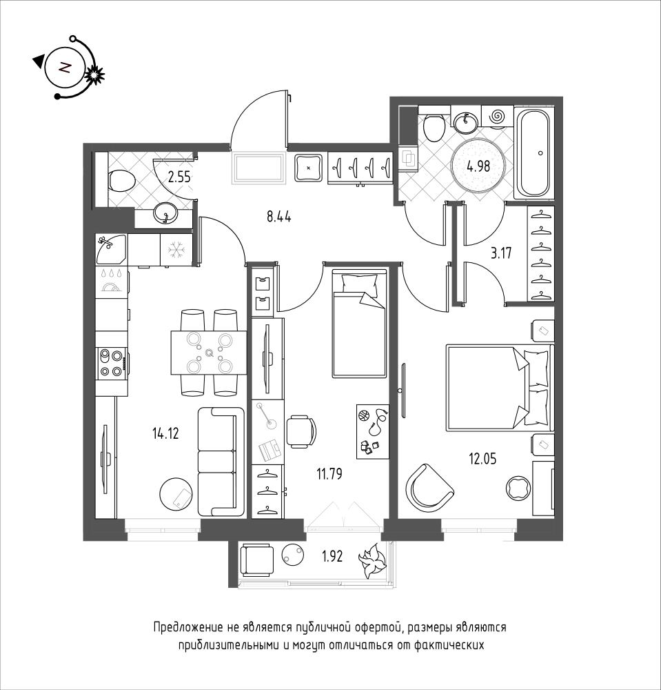 планировка двухкомнатной квартиры в ЖК iLona №137
