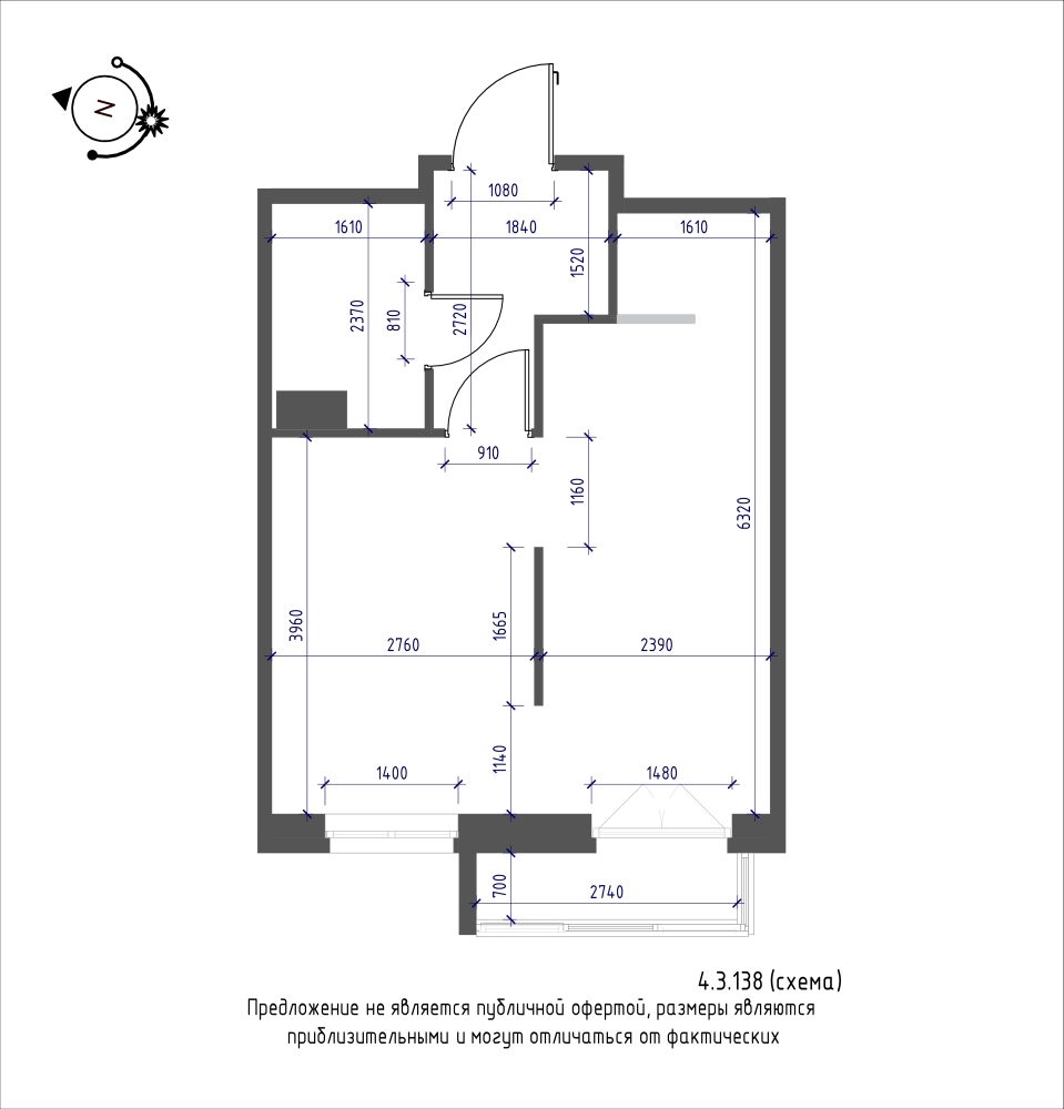 планировка однокомнатной квартиры в ЖК iLona №138