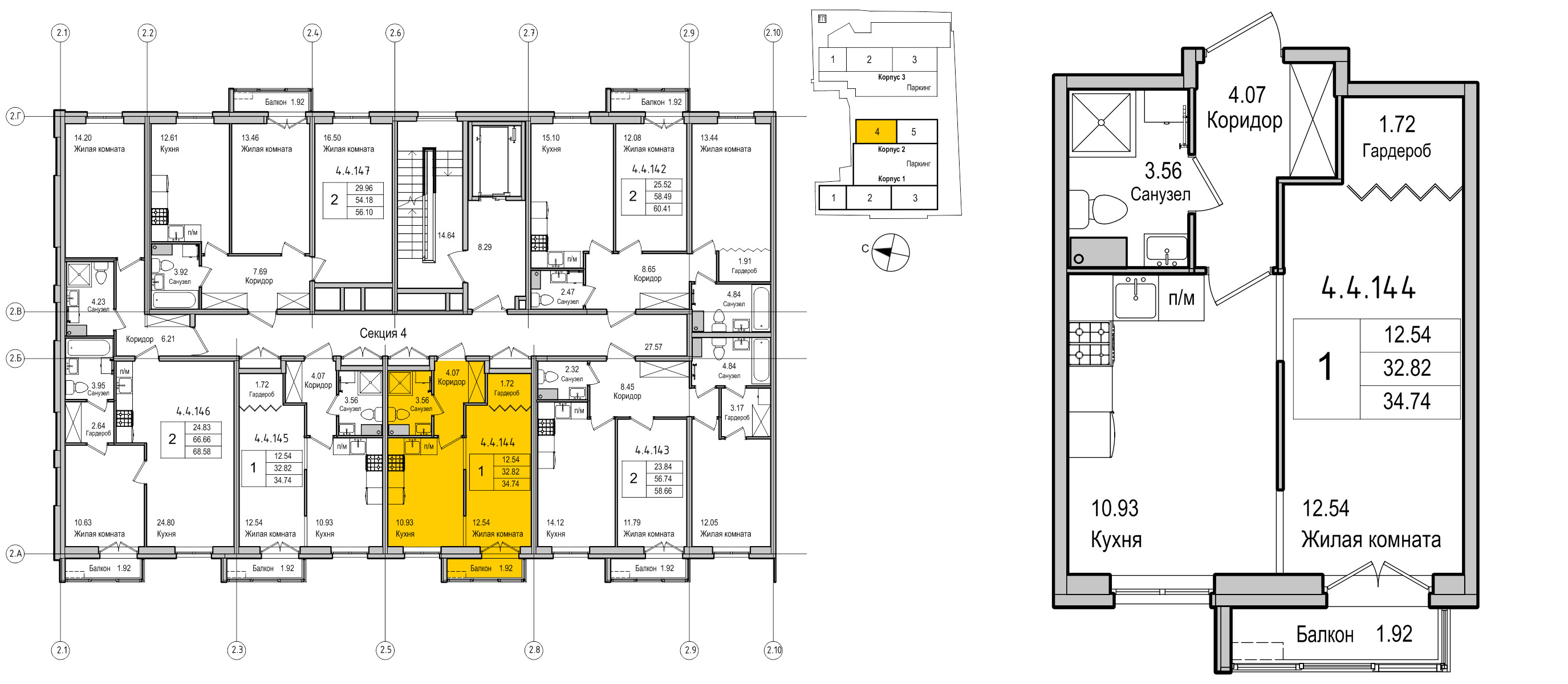 планировка однокомнатной квартиры в ЖК iLona №144