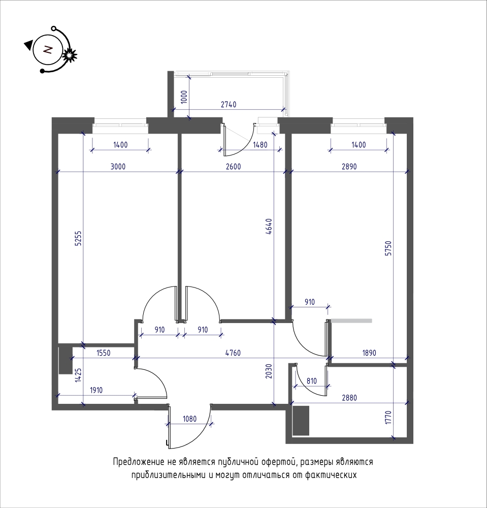 планировка двухкомнатной квартиры в ЖК iLona №154