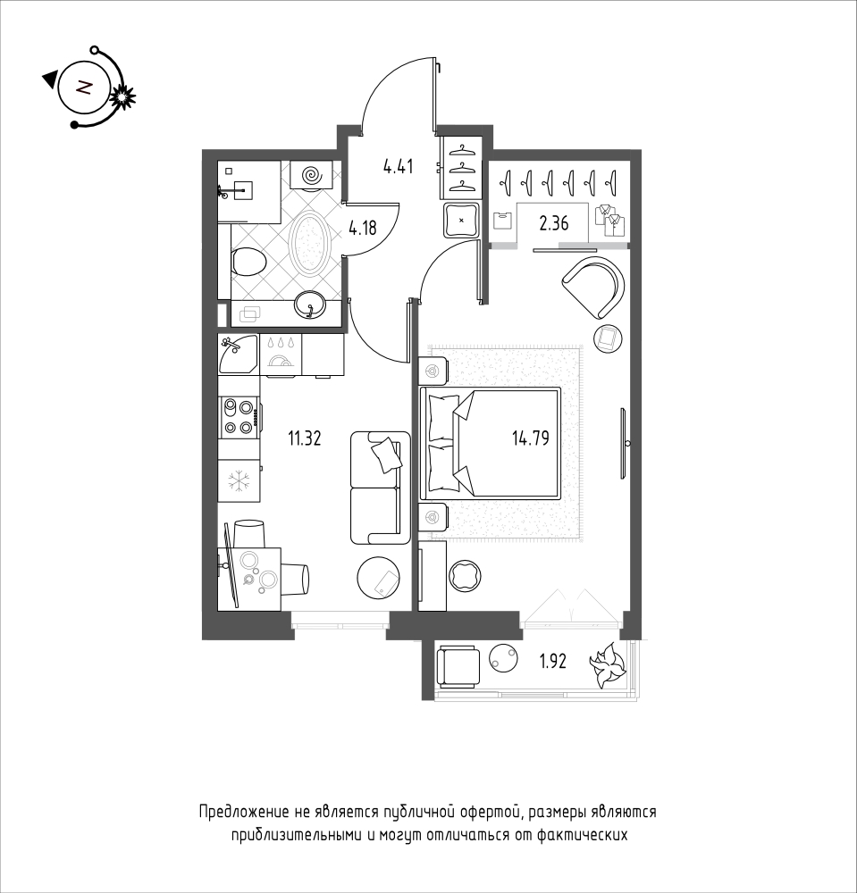 планировка однокомнатной квартиры в ЖК iLona №186