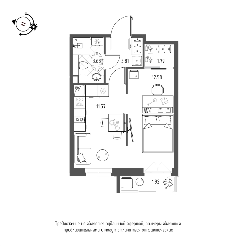 планировка однокомнатной квартиры в ЖК iLona №187