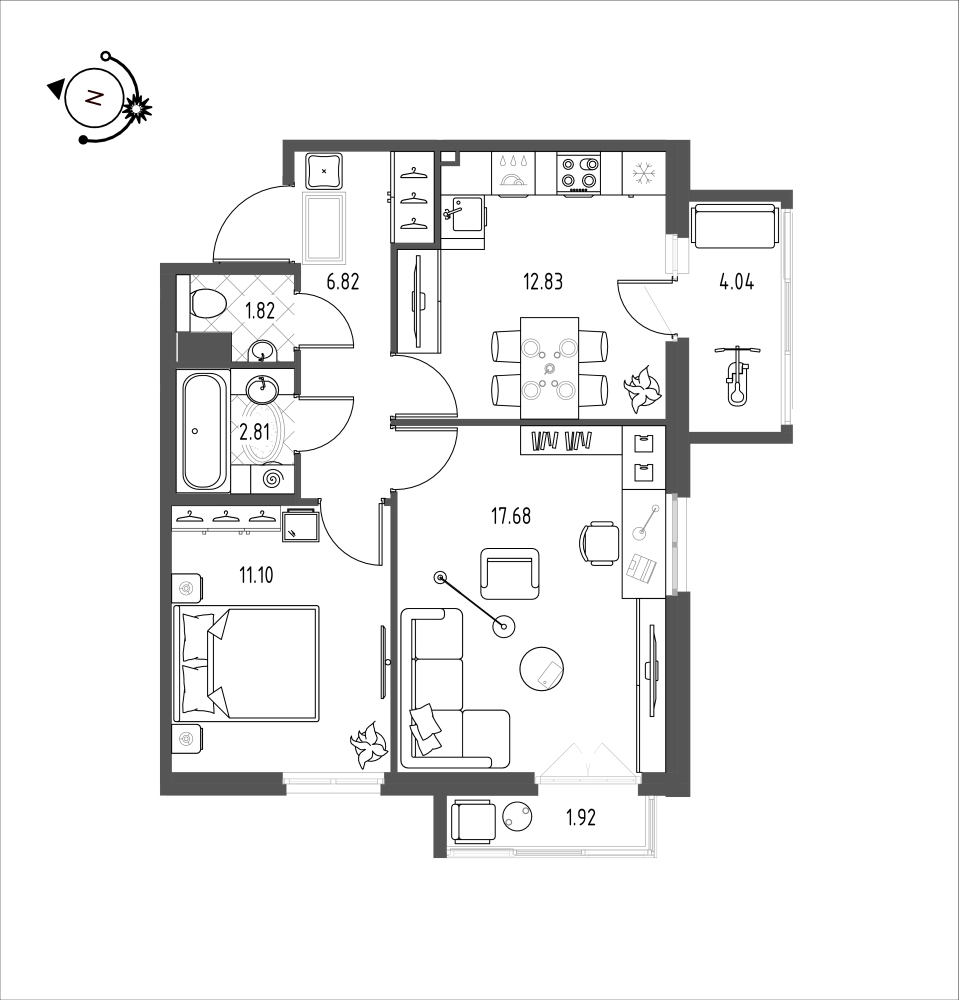 планировка двухкомнатной квартиры в ЖК iLona №193