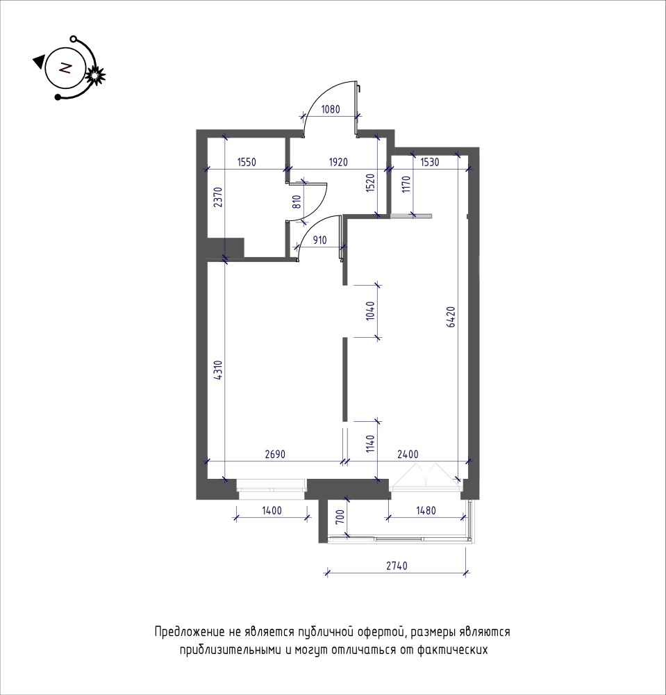 планировка однокомнатной квартиры в ЖК iLona №203