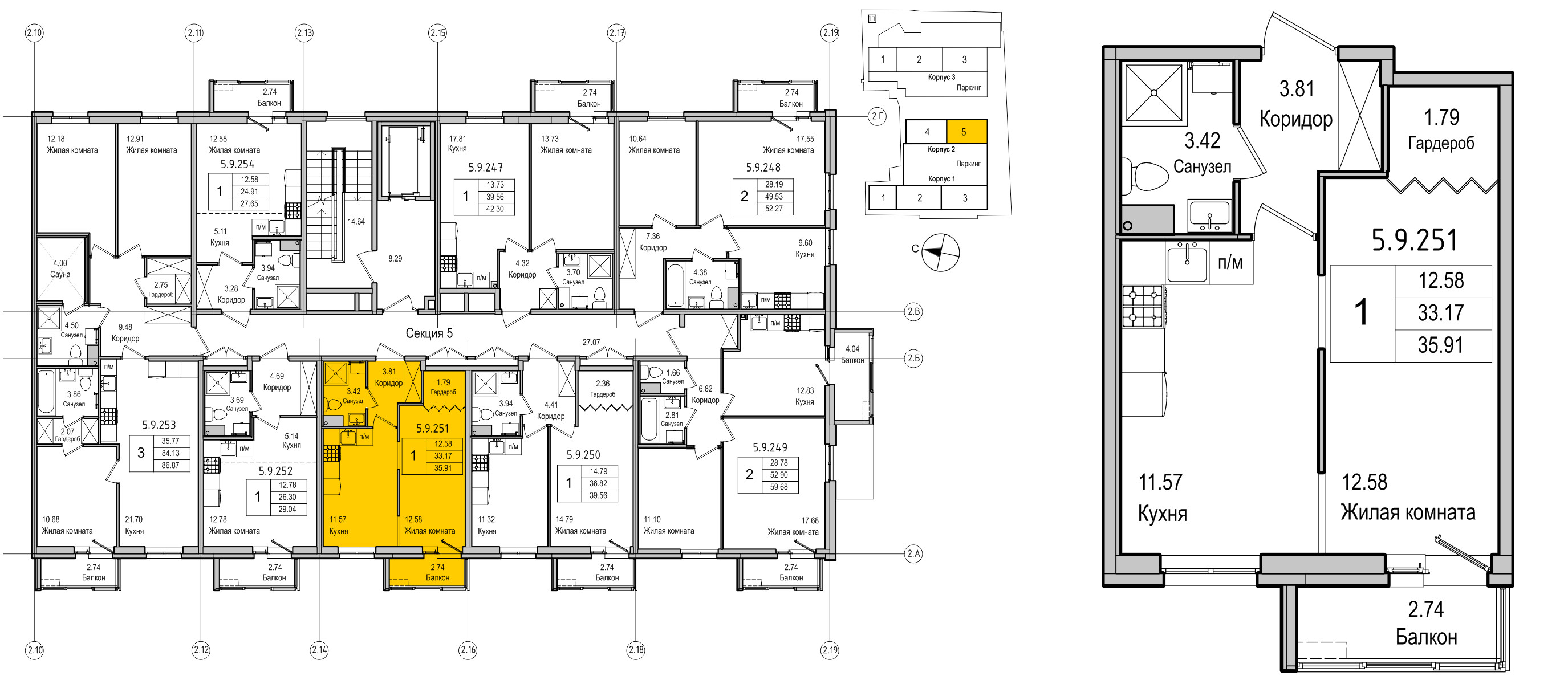 планировка однокомнатной квартиры в ЖК iLona №251