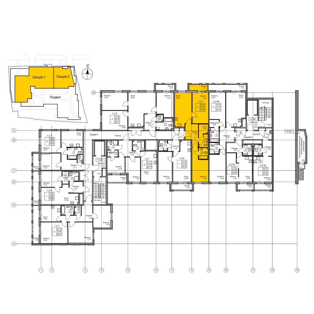 планировка двухкомнатной квартиры в ЖК Wellamo №5