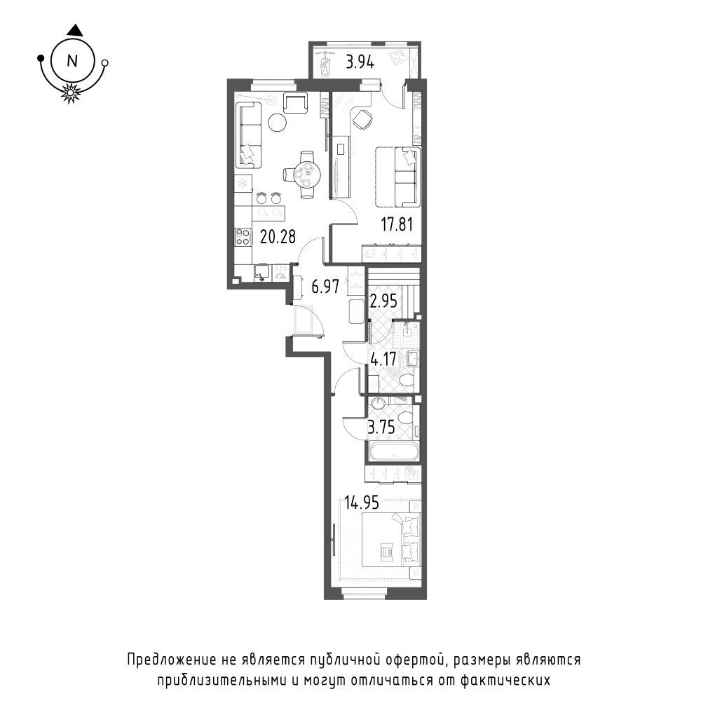 планировка двухкомнатной квартиры в ЖК Wellamo №5