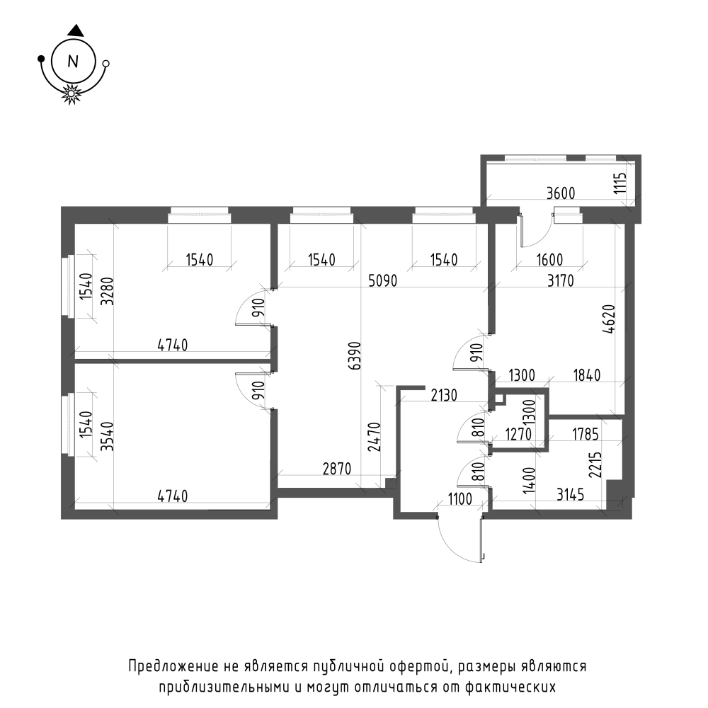 планировка трехкомнатной квартиры в ЖК Wellamo №25