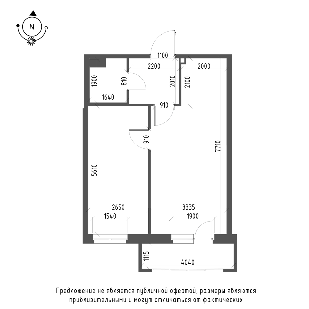 планировка однокомнатной квартиры в ЖК Wellamo №48