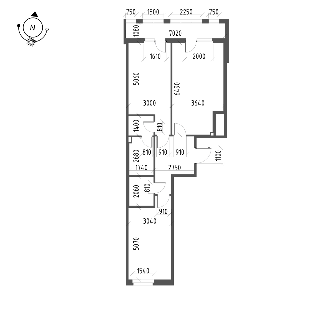 планировка двухкомнатной квартиры в ЖК Wellamo №64