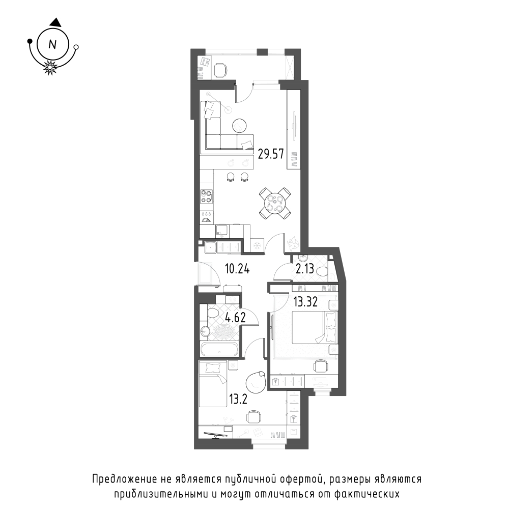 планировка двухкомнатной квартиры в ЖК Wellamo №73